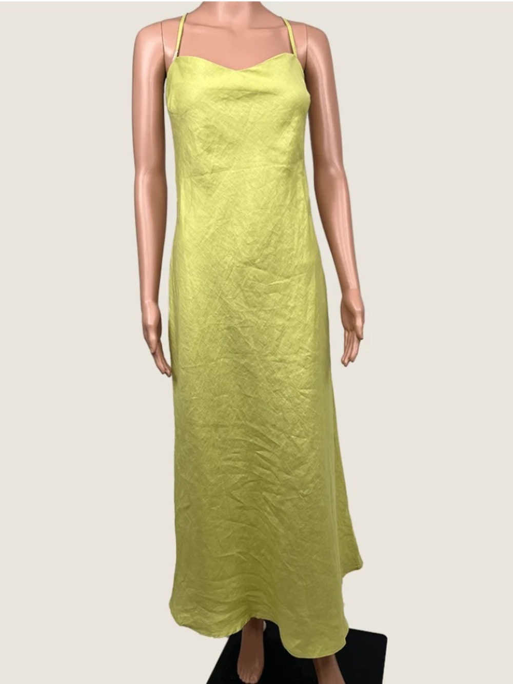 VRG GRL 100% linen backless chartreuse/lime dress.
